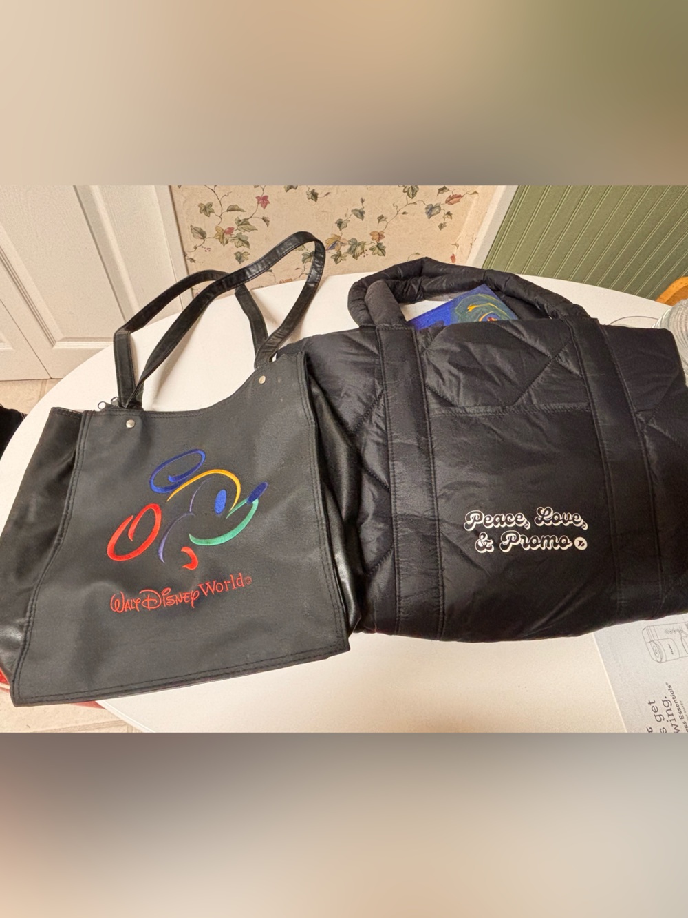 Disney Black Tote with Multicolor Embroidered Logo and EXTRA puffy tote
